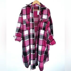 🆕 NWT DAPHNE LO Shacket long line plaid Womens size L